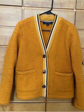 Tommy Hilfiger Mustard Fleece-Lined Cardigan with Stripe Trim